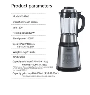 Joydeem VK-1802 1000W Countertop Cooking Blender with Vacuum Pump - 12H Preset & Keep Warm (59 oz/1750ml)