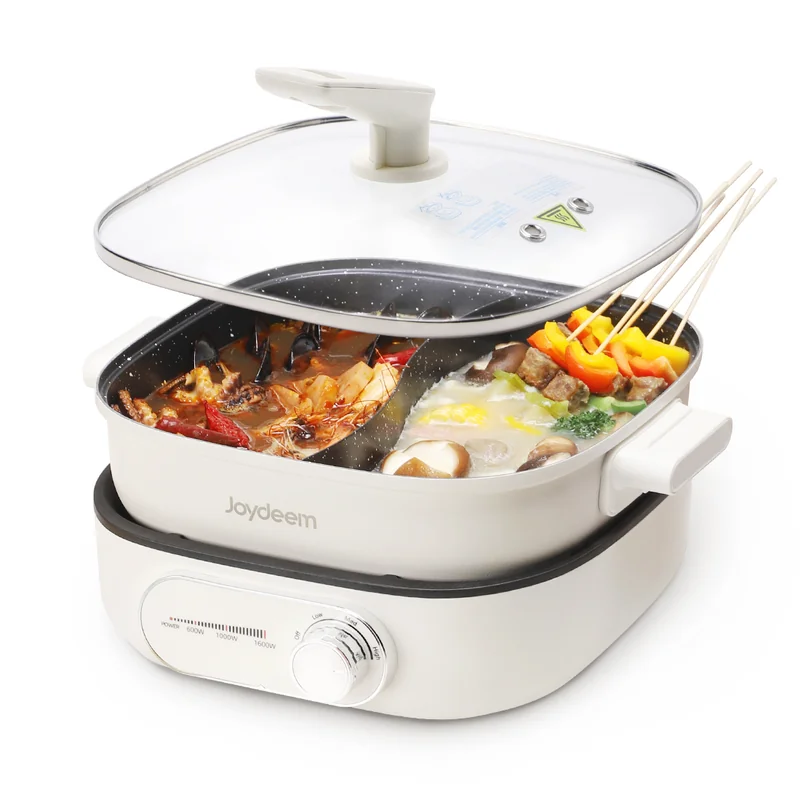 Joydeem DHG-B600 Non-Stick Electric Hot Pot with Divider Double-Flavor Shabu Shabu Pot (6.3 Qt/6 Liters)