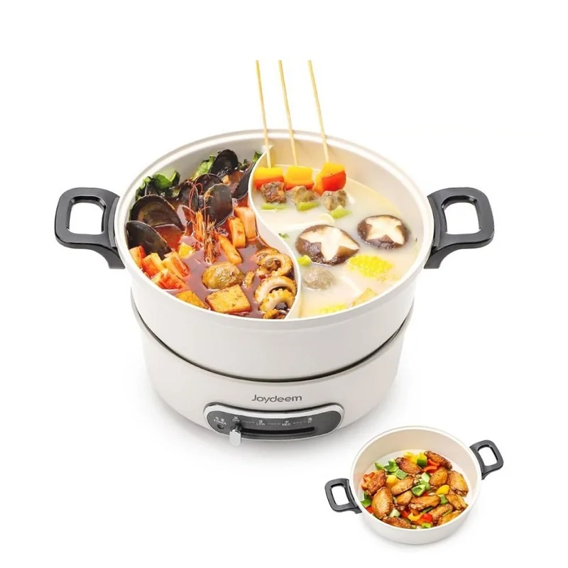 Joydeem JD-HG3706W 1400W Electric Shabu Shabu Hot Pot - Two Removable Non-stick Ceramic Coating Pots (3.7 Qt/3.5 Liters)