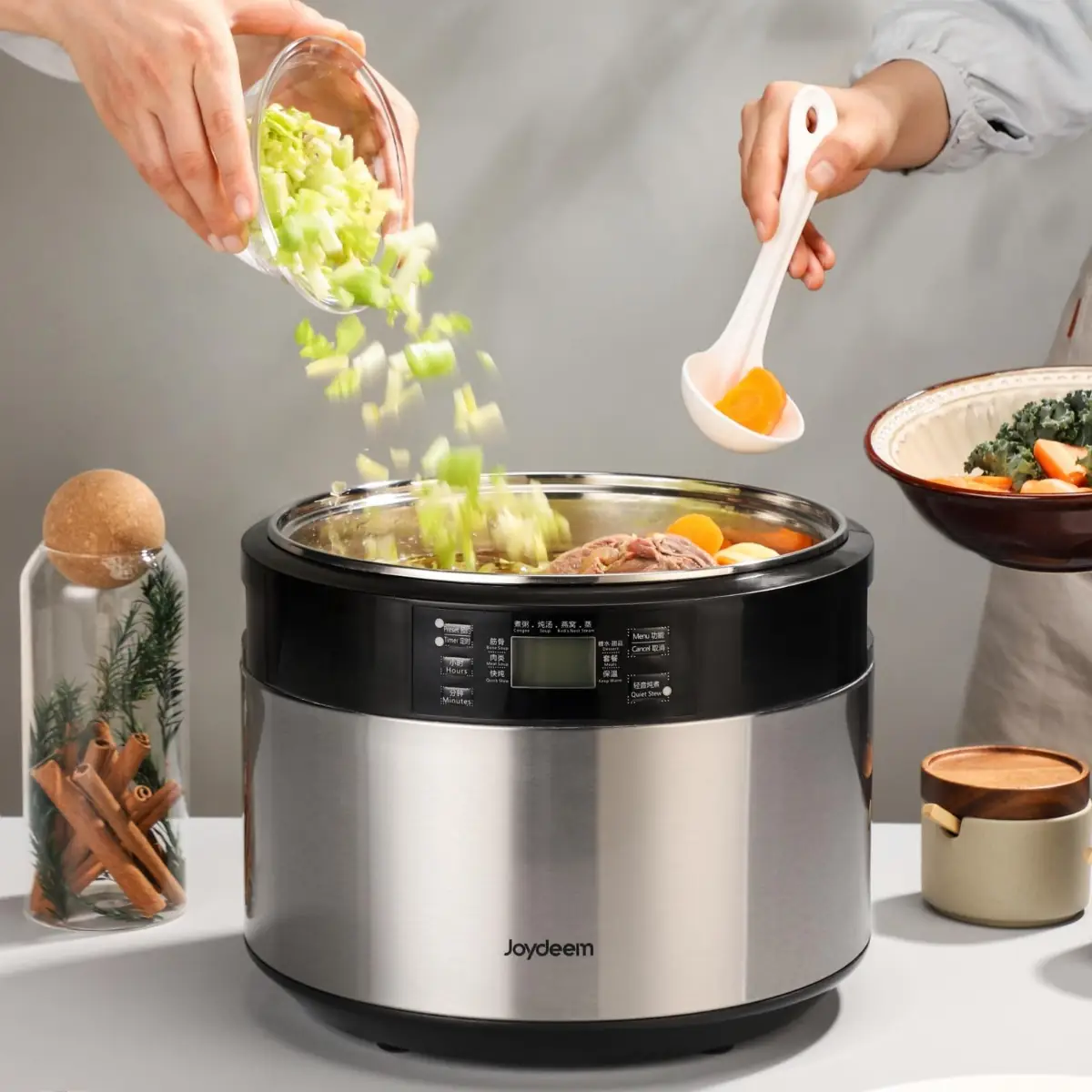 JOY GOURMET ジョイグルメ　槌目寸胴鍋 Joydeem Electric Stew Pot, 8.5Qt Stainless Steel Inner Pot with 5